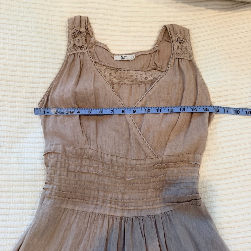 S&F 2005 Made In Italy 100% Linen Blush Cotton Crochet Sun Dress Women's Size S - Picture 8 of 10